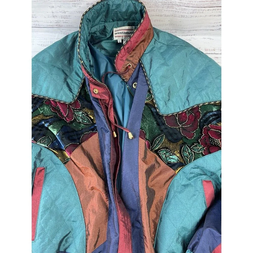Vintage Westbound Windbreaker Womens L Petites Velvet Burnout Floral Jacket 80s - Picture 14 of 16